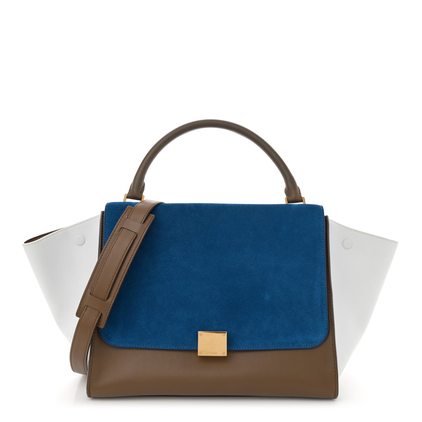 Smooth Calfskin Suede Medium Tri-Color Trapeze Bright Blue
