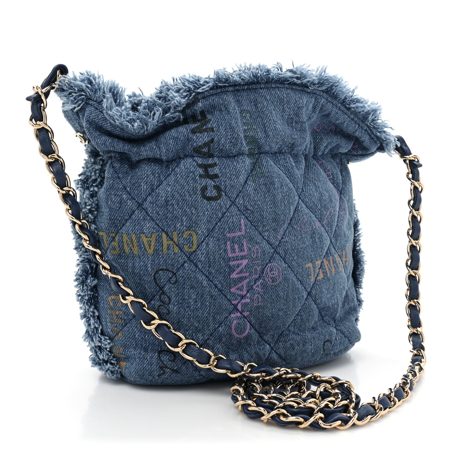 Chanel Denim Quilted Small Mood Bucket With Chain Blue Multicolor 3 of 9