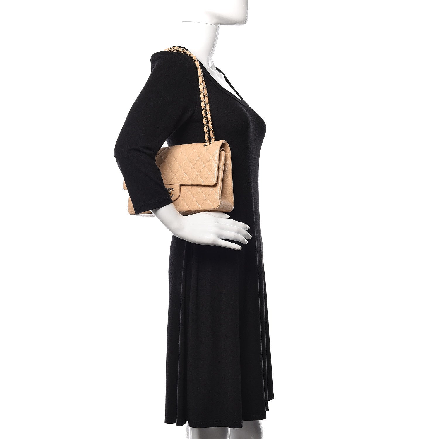 Chanel Caviar Quilted Medium Double Flap Light Beige 2 of 11