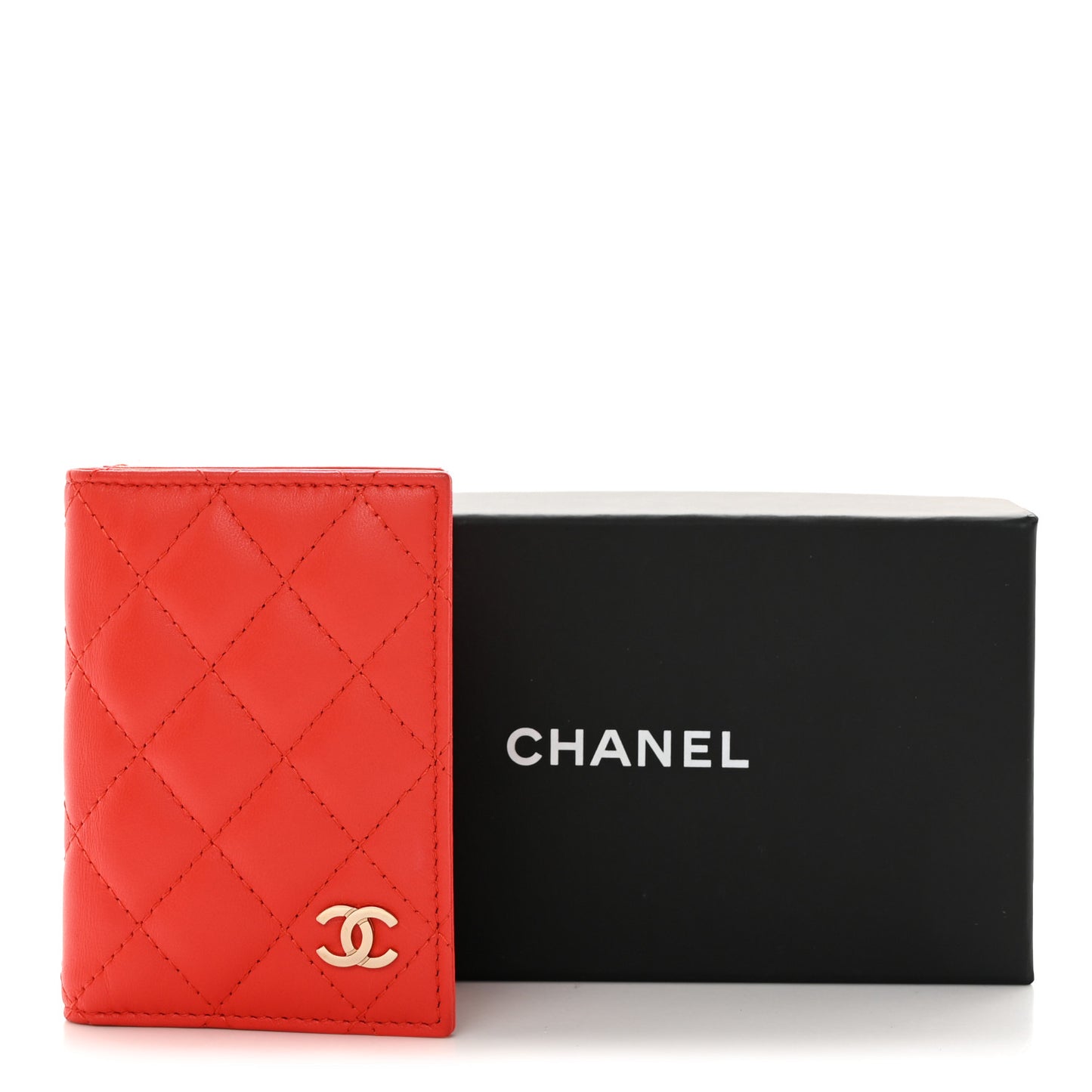 Lambskin Quilted Card Holder Wallet Red