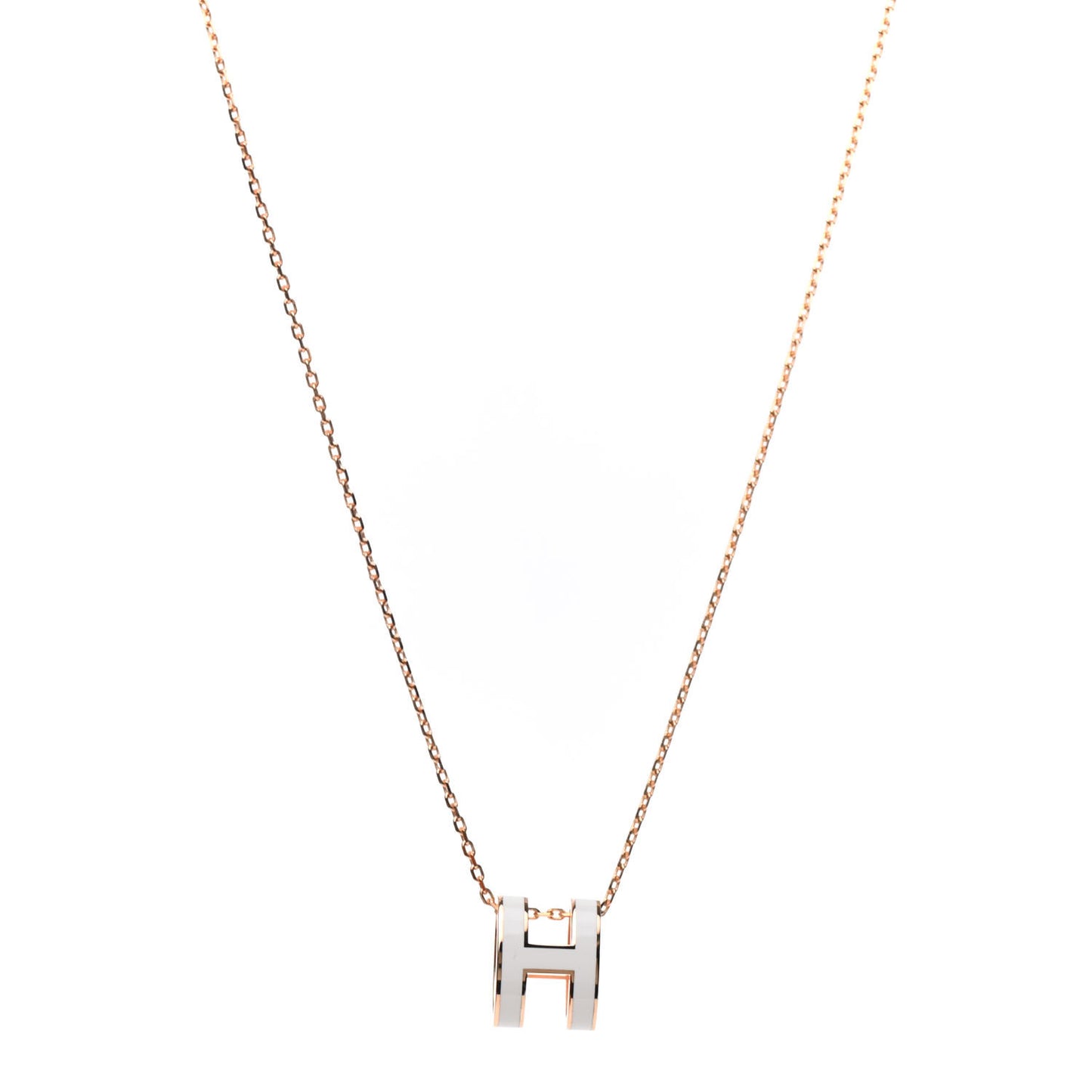 Lacquered Rose Gold Pop H Pendant Necklace White