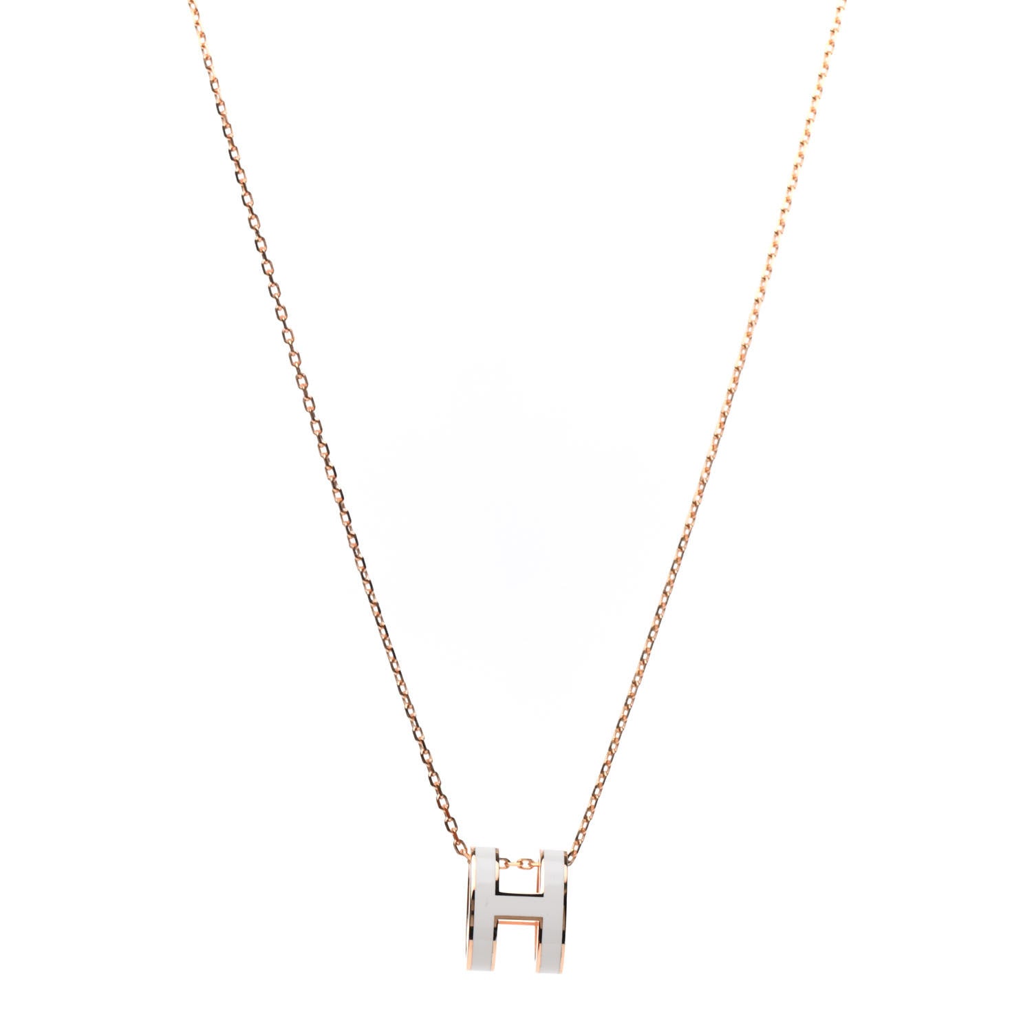 Hermes Lacquered Rose Gold Pop H Pendant Necklace White 1 of 7