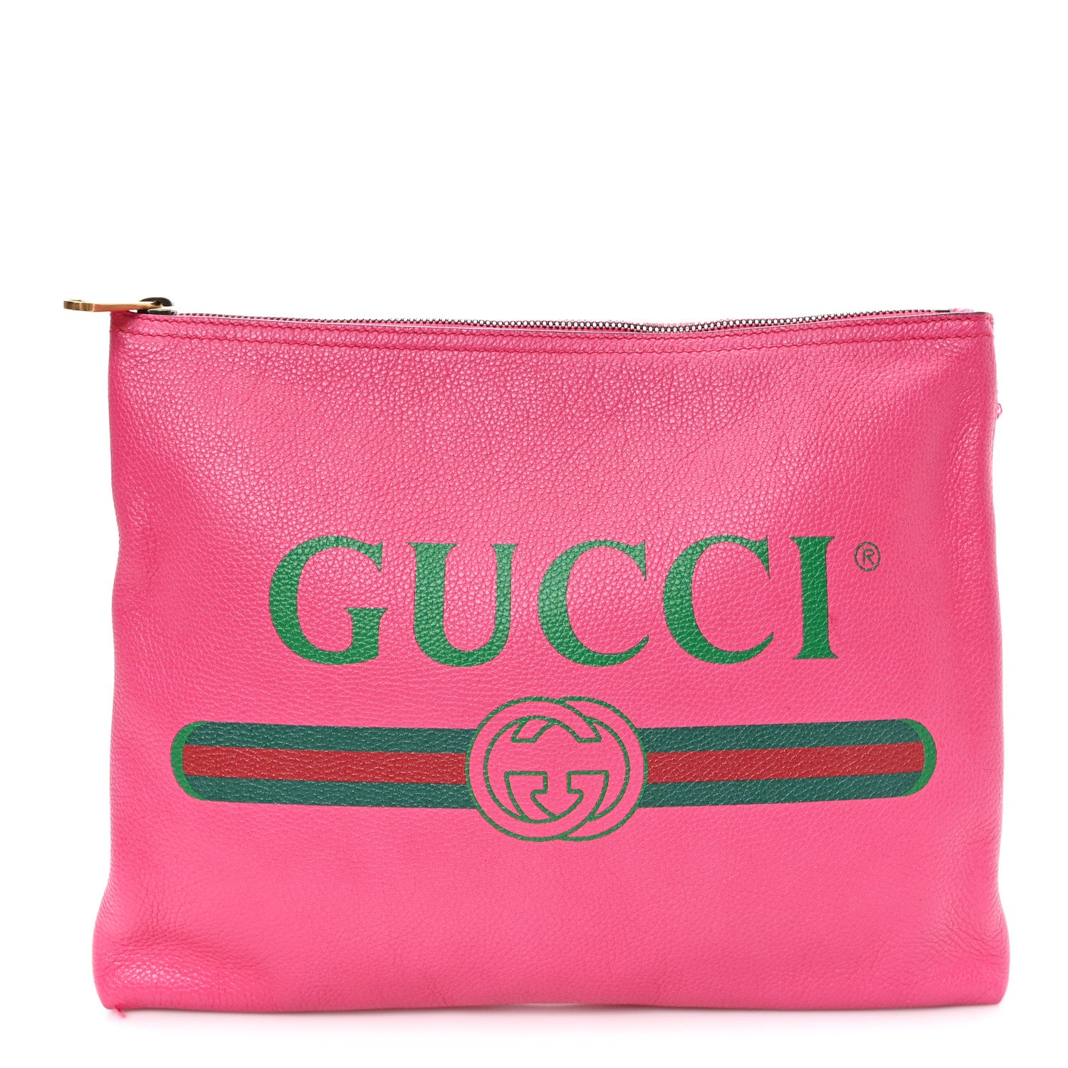 Gucci Pebbled Calfskin Medium Logo Portfolio Clutch Pink Green 1 of 8