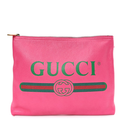 Gucci Pebbled Calfskin Medium Logo Portfolio Clutch Pink Green 1 of 8