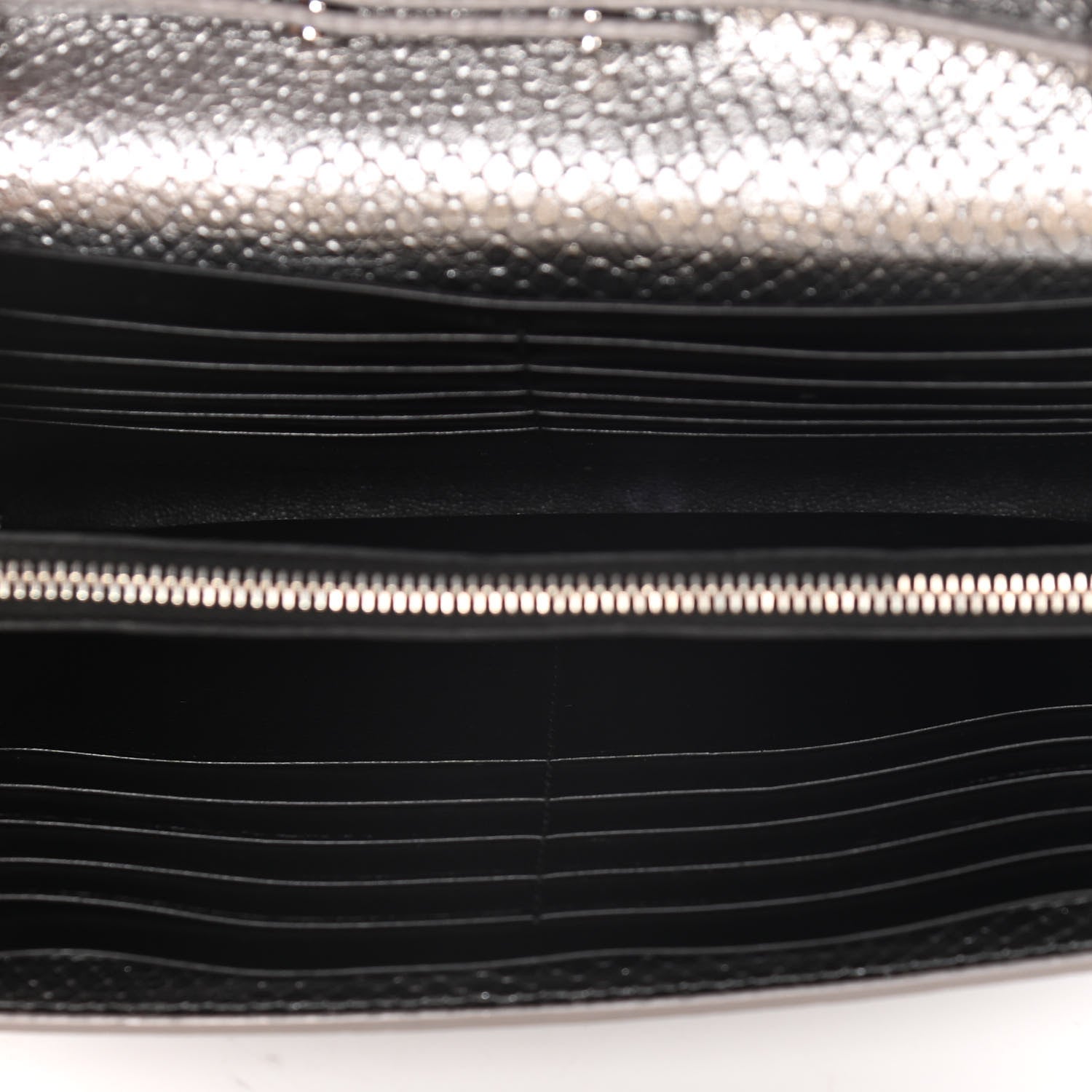 Saint Laurent Metallic Calfskin Python Embossed Monogram Chain Wallet Silver 5 of 17