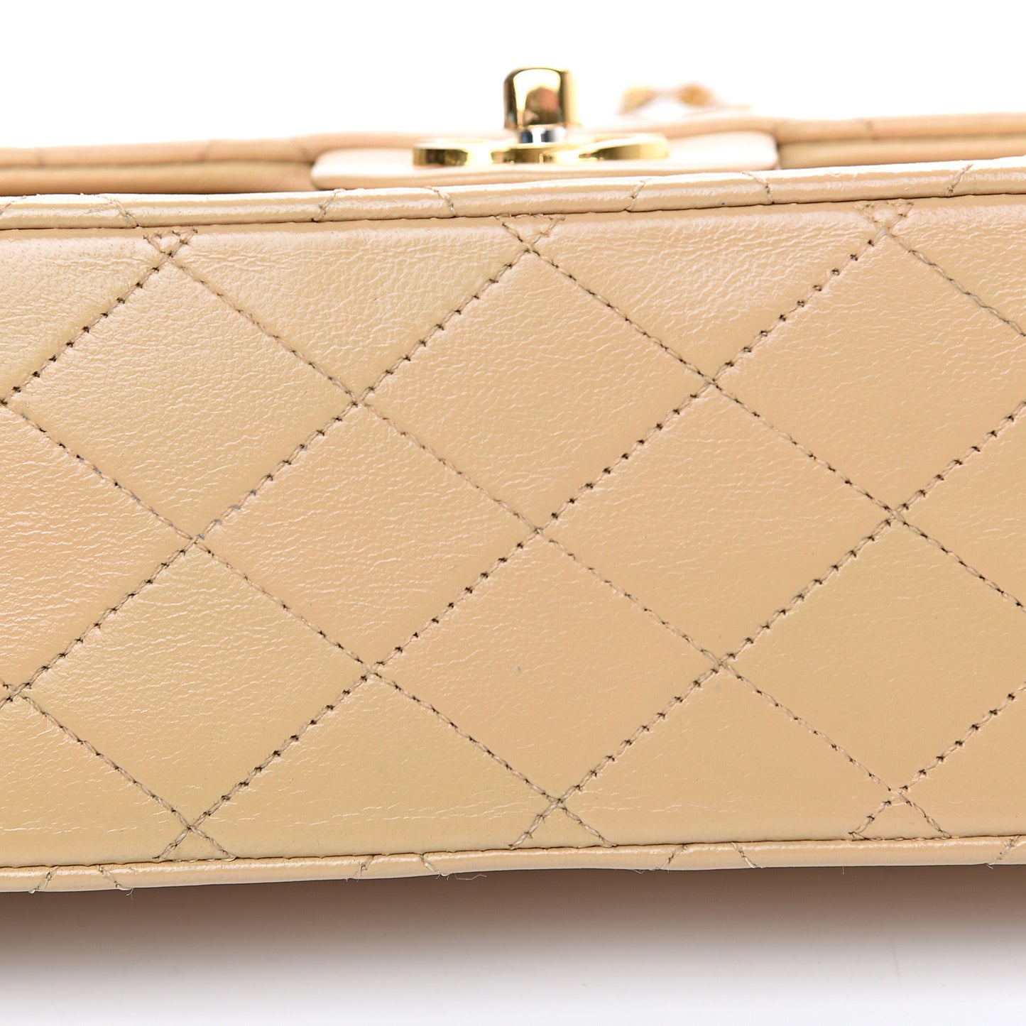 Lambskin Quilted Small Double Flap Beige
