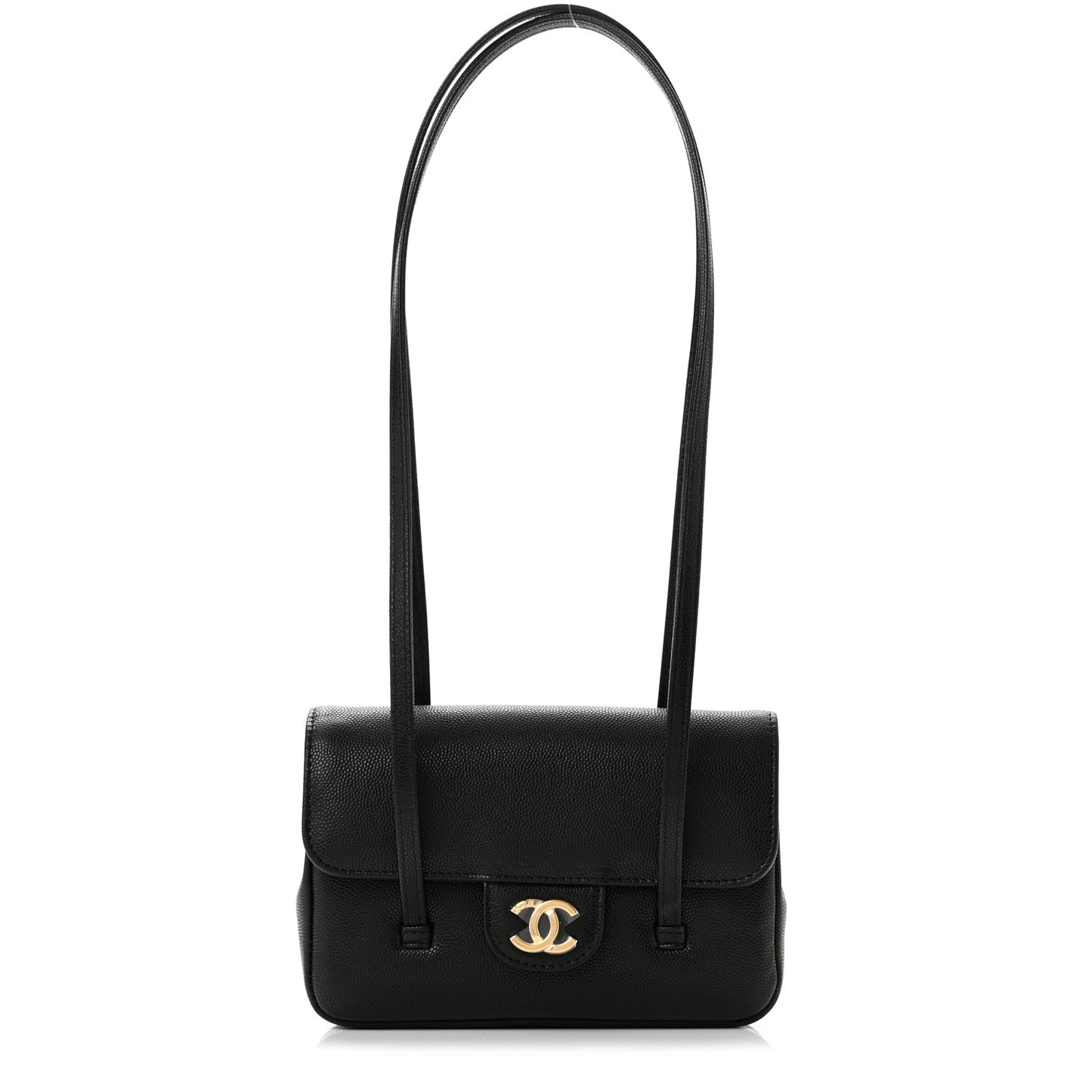 Shiny Caviar Mini Preppy Coco Shoulder Bag Black