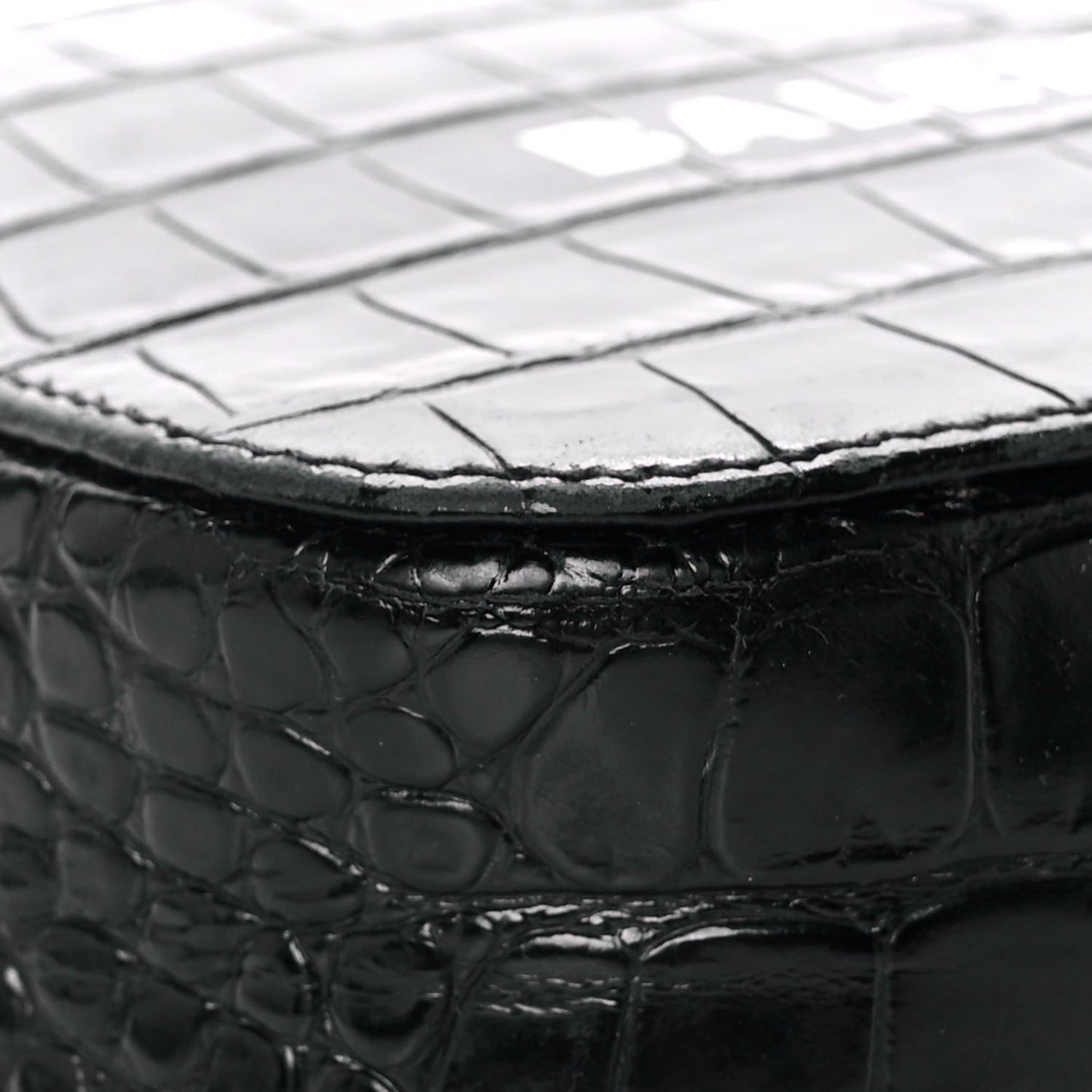 Shiny Calfskin Logo Crocodile Embossed XS Everyday Camera Bag with Handle Black