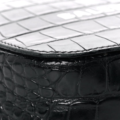 Balenciaga Shiny Calfskin Logo Crocodile Embossed XS Everyday Camera Bag with Handle Black 9 of 17
