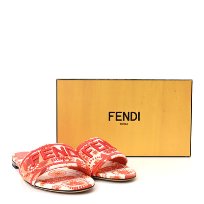 Fendi Canvas Bandana Logo Embroidered Flat Slide Sandals 39 Lava Dark Lava 10 of 10