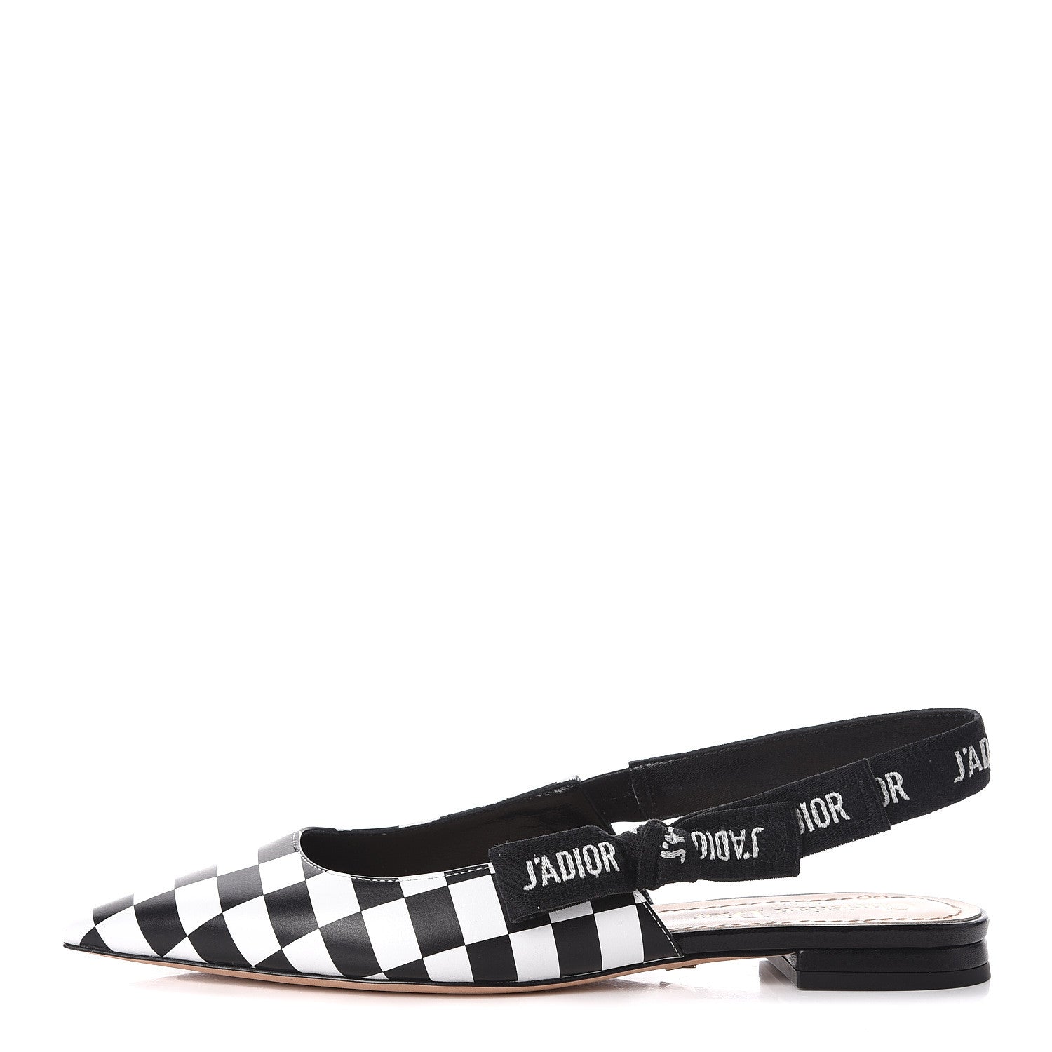 Christian Dior Calfskin Ribbon Checker Print J'Adior Slingback Ballet Flats 36 Black White 1 of 8