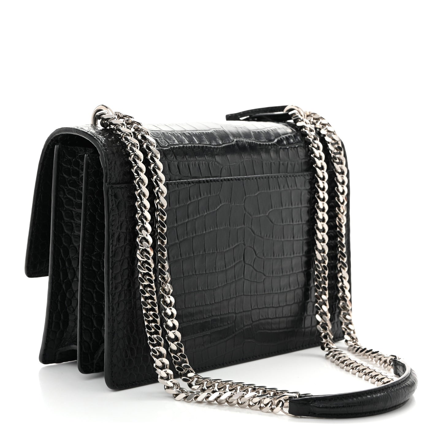 Calfskin Crocodile Embossed Medium Monogram Sunset Black