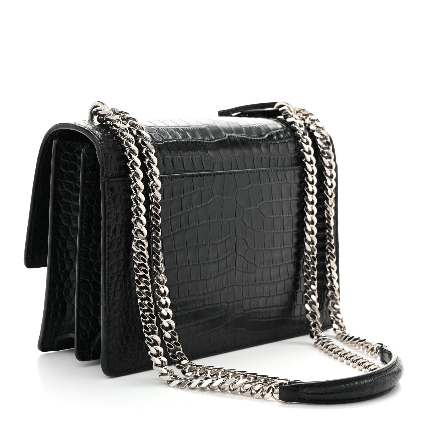 Saint Laurent Calfskin Crocodile Embossed Medium Monogram Sunset Black 3 of 9