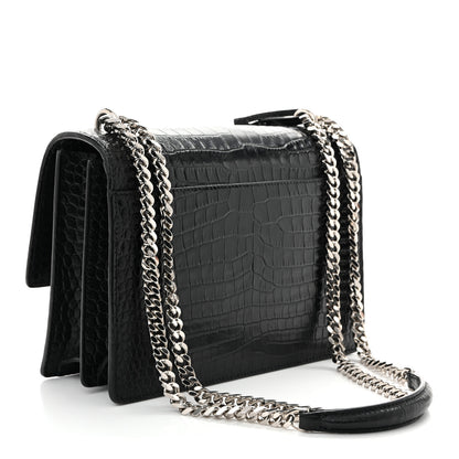 Saint Laurent Calfskin Crocodile Embossed Medium Monogram Sunset Black 3 of 9