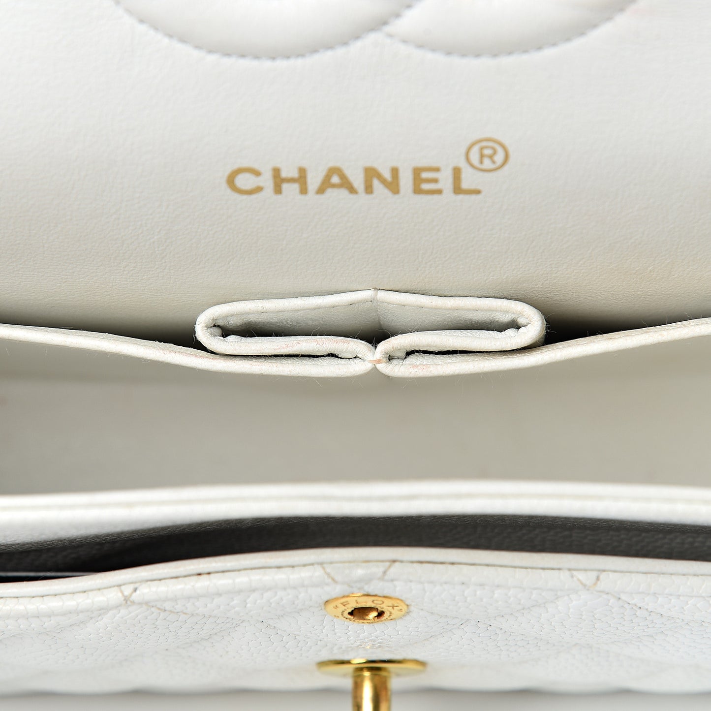 Caviar Quilted Medium Double Flap White