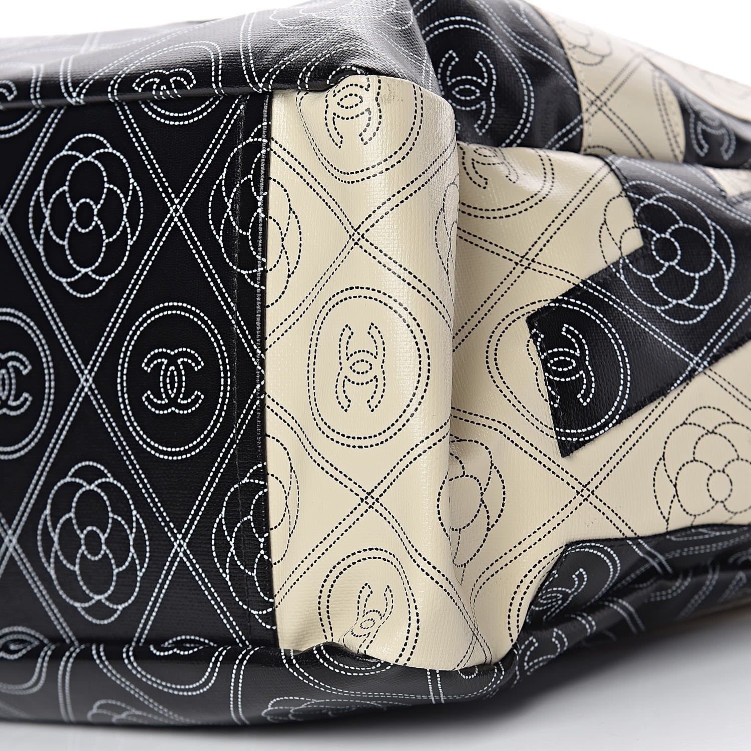 Chanel Coated Canvas Camellia Medium Shopping Tote Black Beige 12 of 13