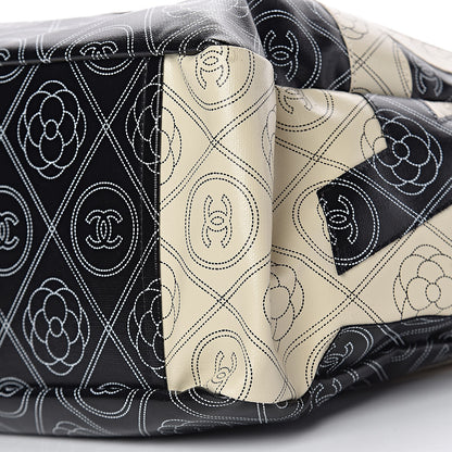 Chanel Coated Canvas Camellia Medium Shopping Tote Black Beige 12 of 13