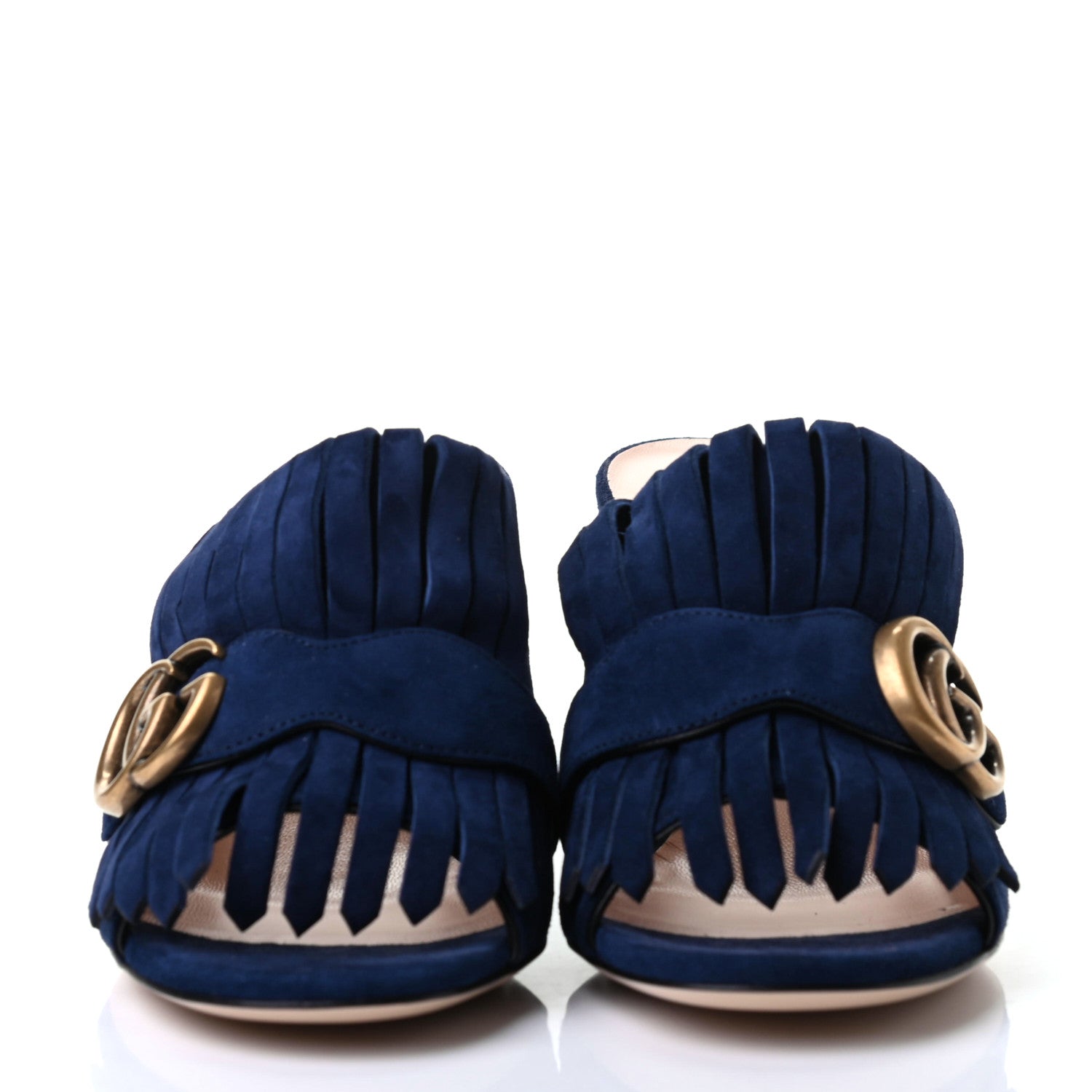 Gucci Kid Scamosciato GG Marmont Fringe 75mm Slide Sandals 36 Blue Ink 2 of 9