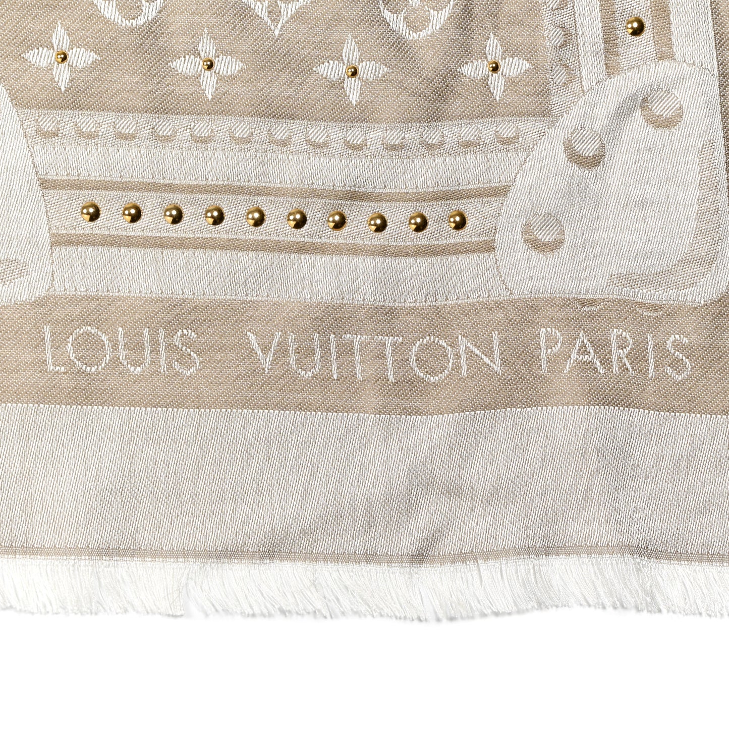 Silk Wool Monogram Studdy Denim Shawl Beige