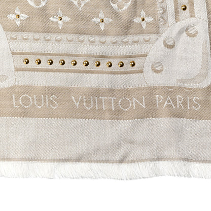 Louis Vuitton Silk Wool Monogram Studdy Denim Shawl Beige 2 of 4