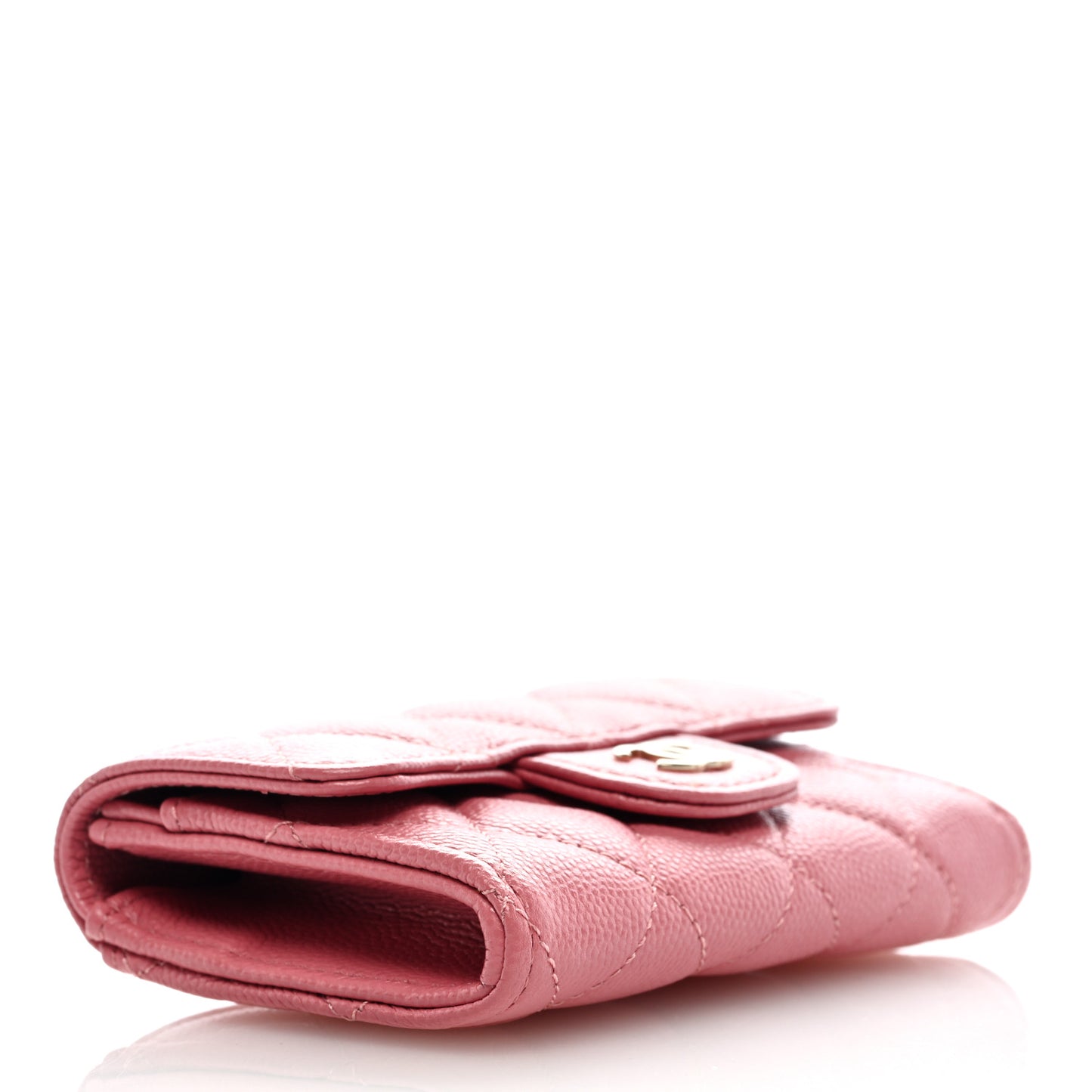 Caviar Quilted Flap Card Holder Wallet Dark Pink
