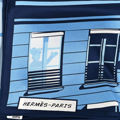 Hermes Silk Minuit Au Faubourg Scarf 70 Marine Ciel White 2 of 5