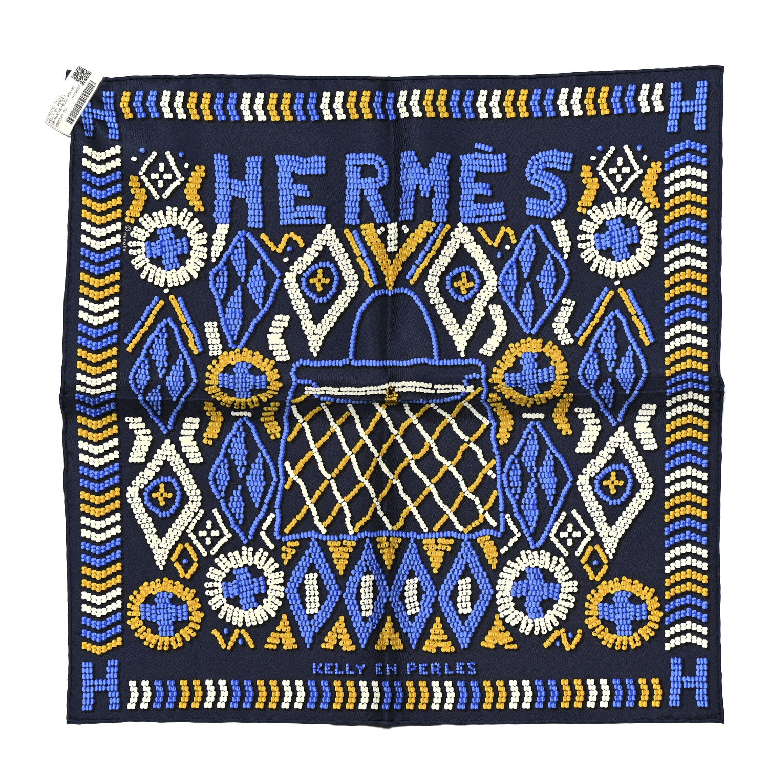 Hermes Silk Twill Kelly En Perles Giant Scarf 70 Marine Bleu Roy 1 of 4