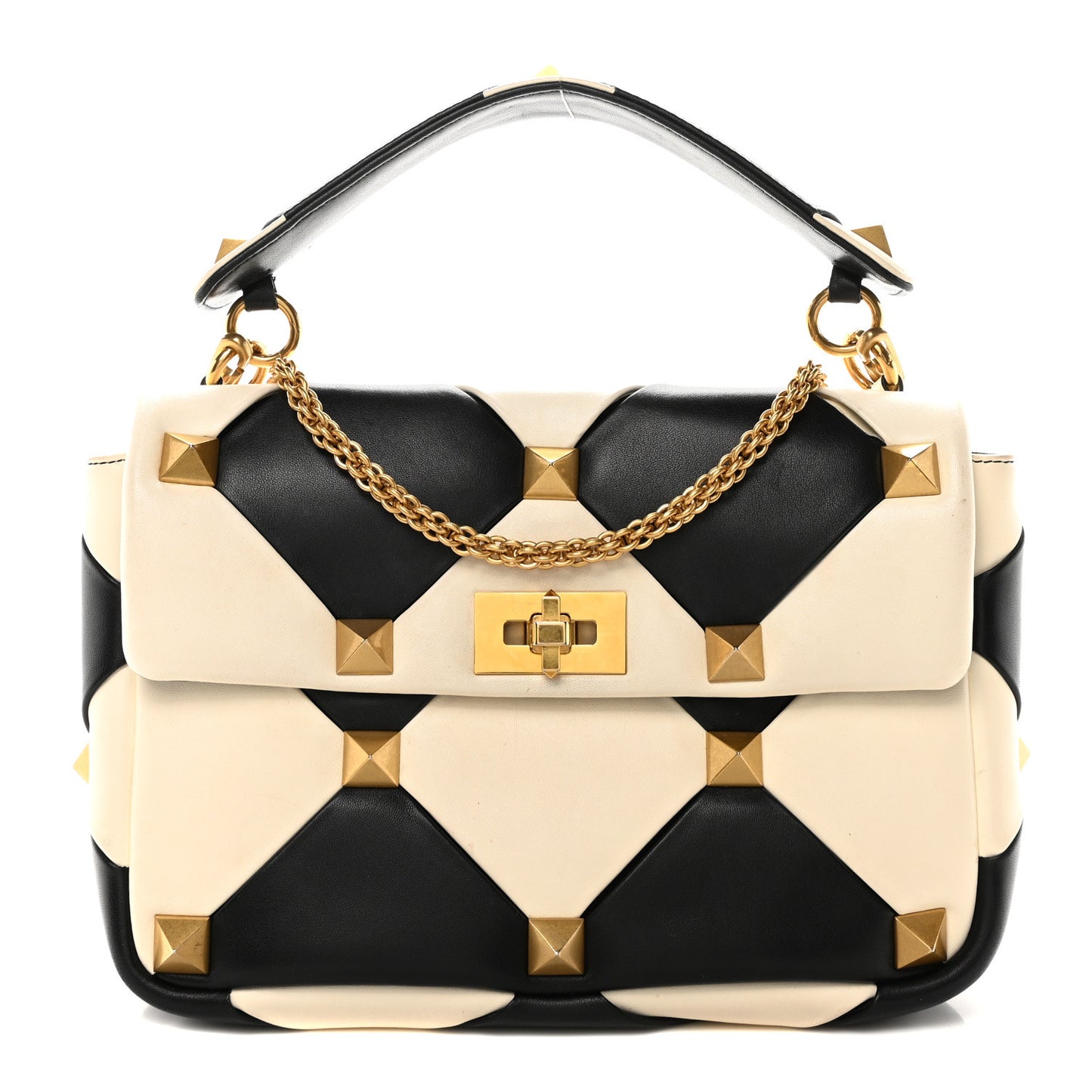 Nappa Large Roman Stud Shoulder Bag Black Ivory