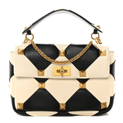 Valentino Garavani Nappa Large Roman Stud Shoulder Bag Black Ivory 1 of 9