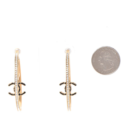 Chanel Crystal CC Drop Hoop Earrings Gold 2 of 5