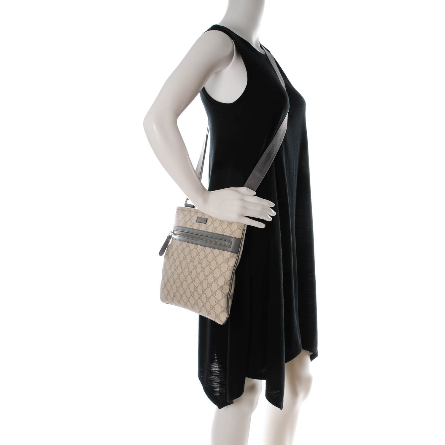 Gucci GG Supreme Monogram Small Flat Messenger Bag Ecru Grigio 2 of 7