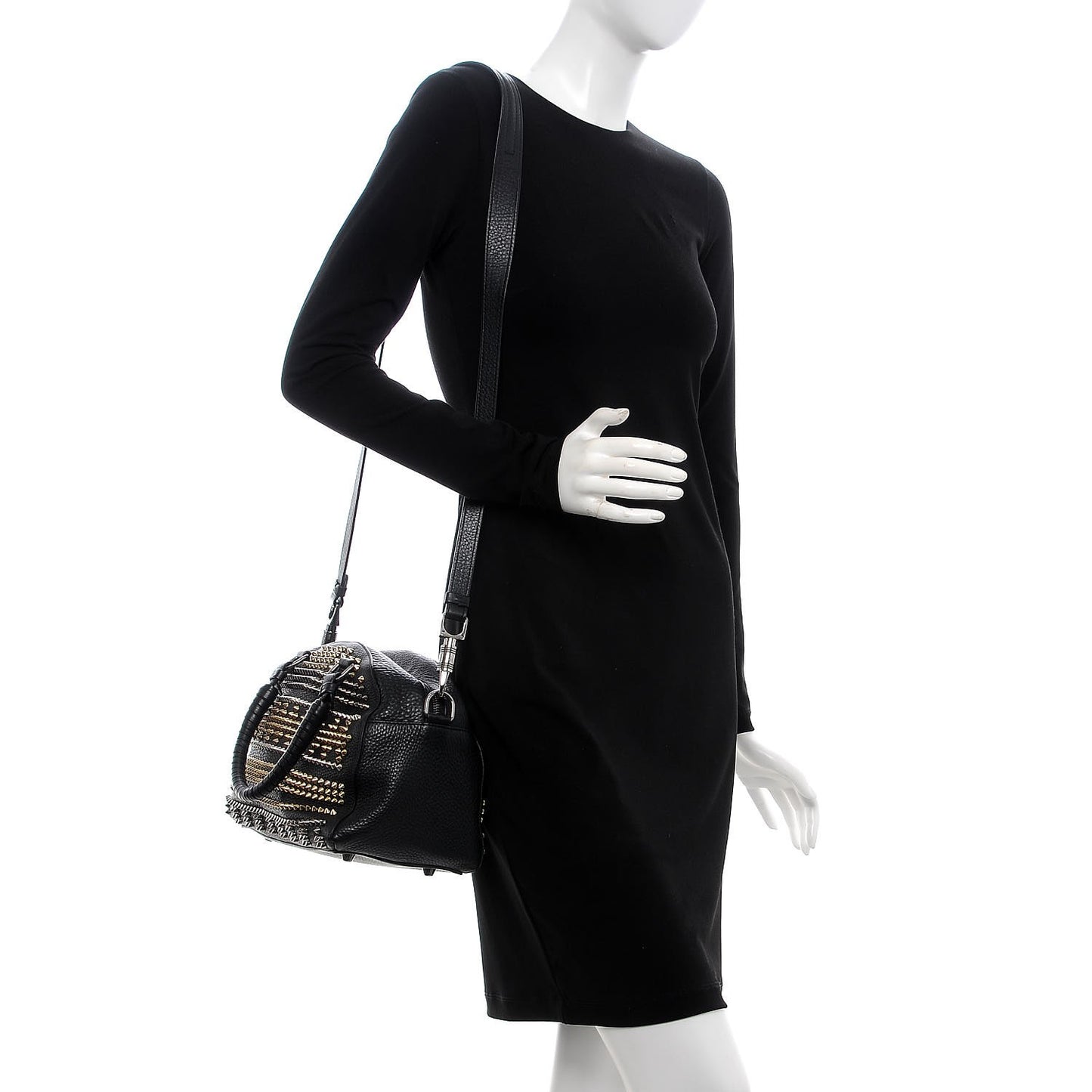 Calfskin Mix Chevron Spikes Small Panettone Bowling Bag Black