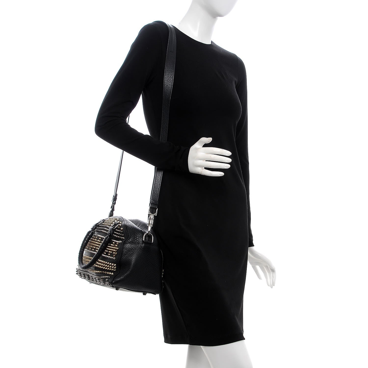 Christian Louboutin Calfskin Mix Chevron Spikes Small Panettone Bowling Bag Black 2 of 8