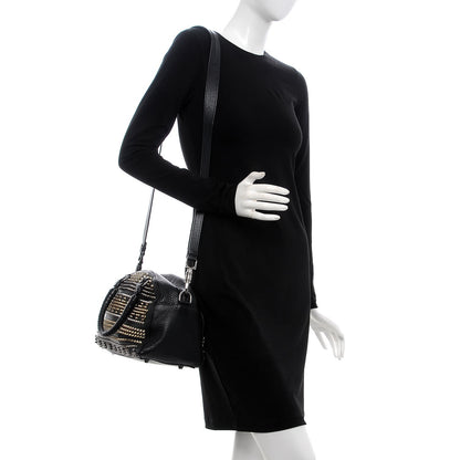 Christian Louboutin Calfskin Mix Chevron Spikes Small Panettone Bowling Bag Black 2 of 8