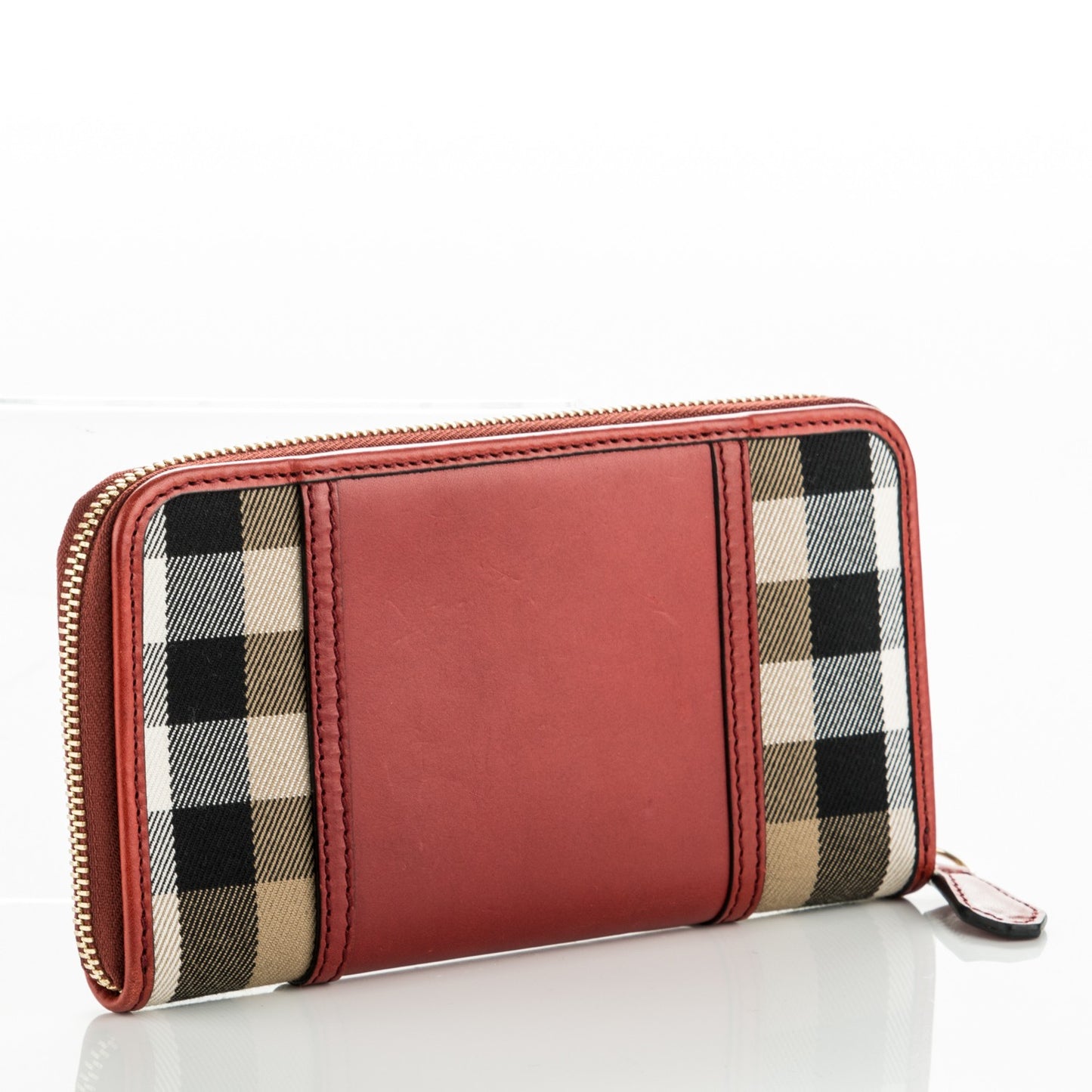 House Check Large Sartorial Ziggy Zip Around Wallet Military Red