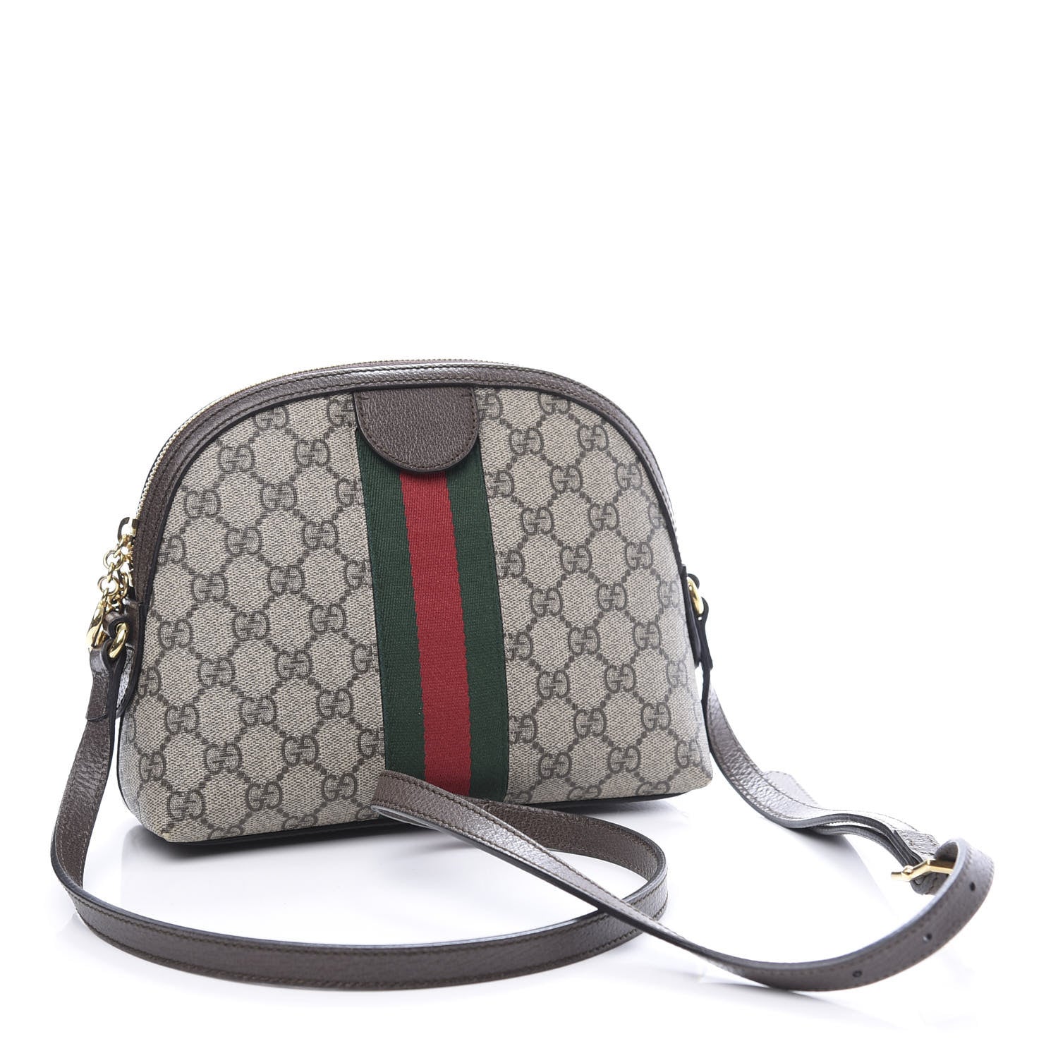 Gucci GG Supreme Monogram Textured Dollar Calfskin Web Small Ophidia Dome Shoulder Bag Beige Ebony New Acero 2 of 11