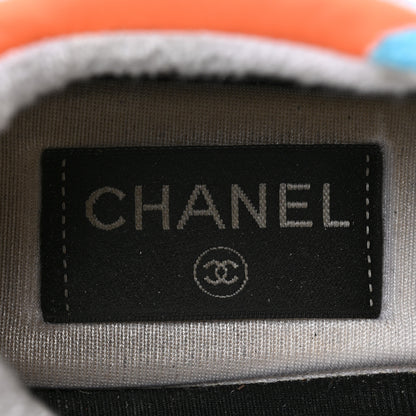 Chanel Nylon Lambskin Suede Calfskin CC Sneakers 37 Coral Light Blue White 6 of 10