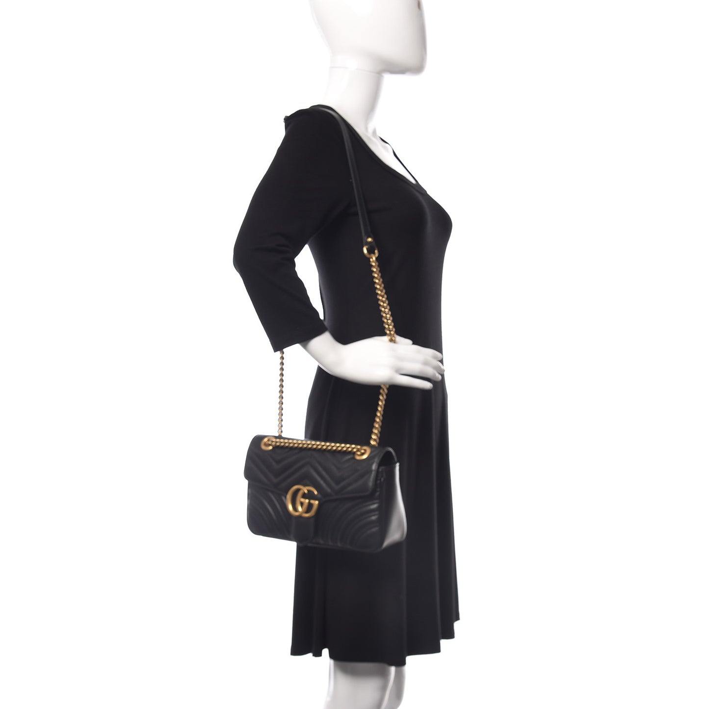 Calfskin Matelasse Small GG Marmont Shoulder Bag Black