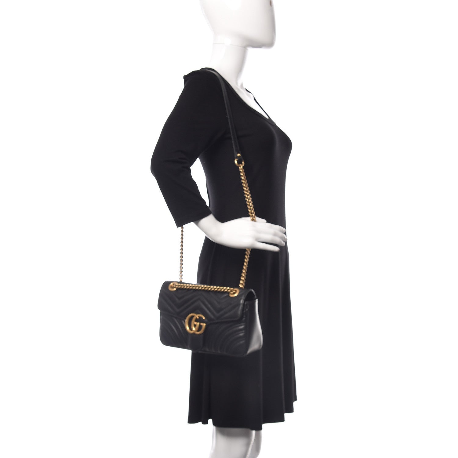 Gucci Calfskin Matelasse Small GG Marmont Shoulder Bag Black 2 of 9