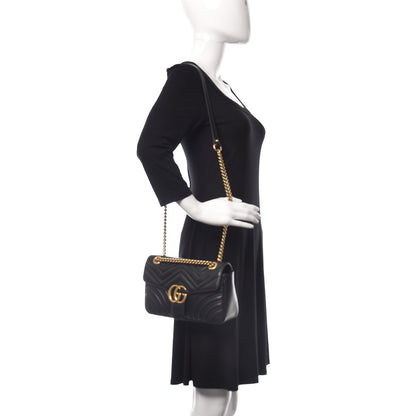 Gucci Calfskin Matelasse Small GG Marmont Shoulder Bag Black 2 of 9