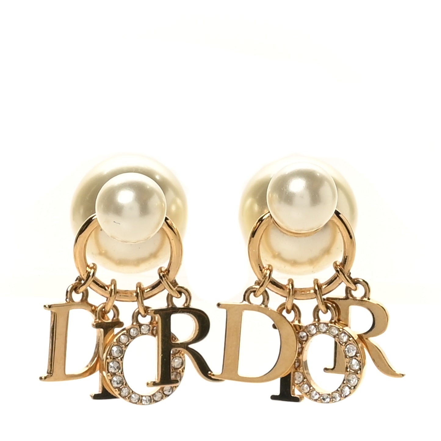 Pearl Crystal Tribal Logo Charms Earrings Gold