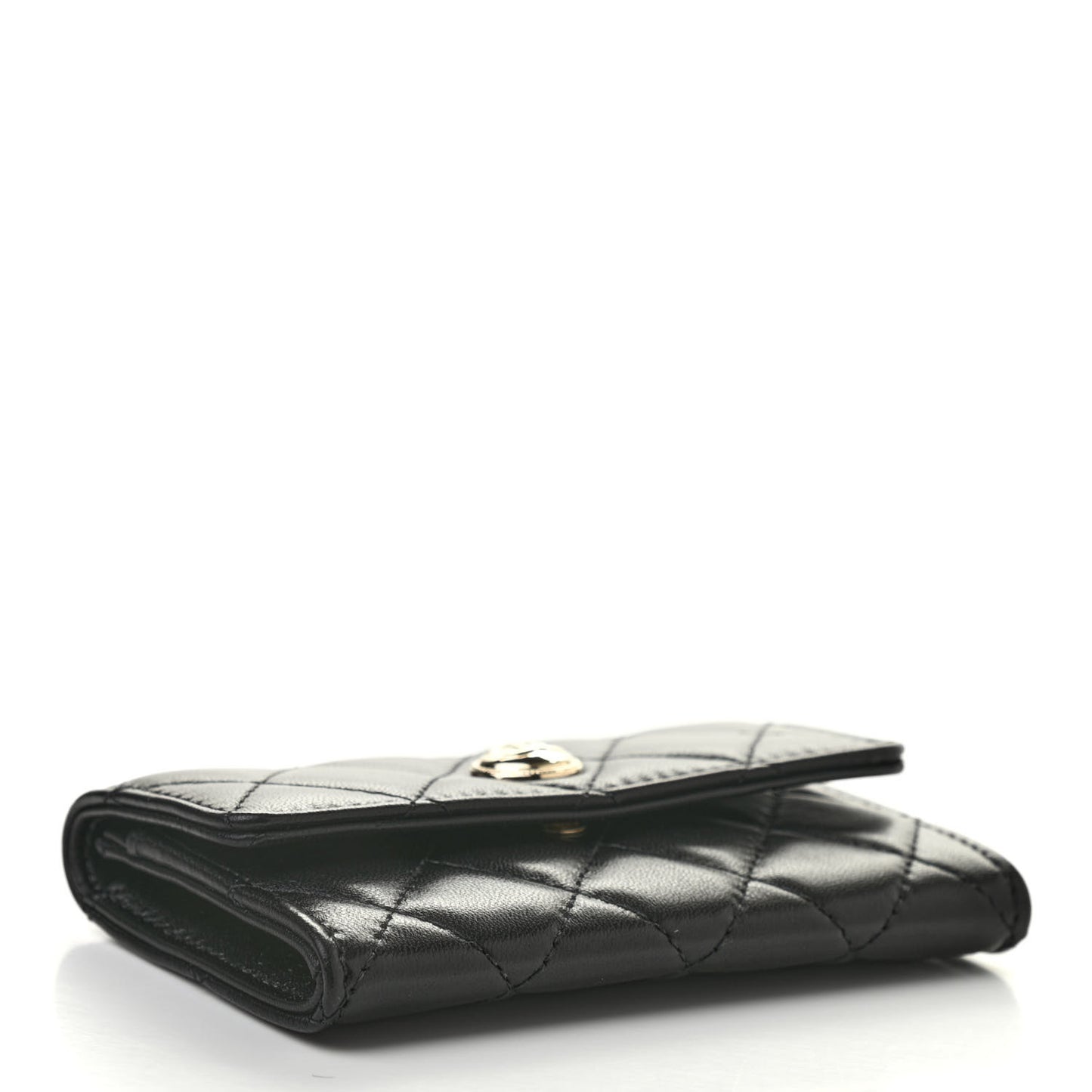 Lambskin Quilted CC Button Flap Card Holder Black