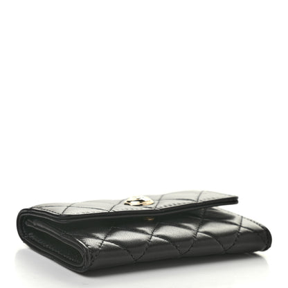 Chanel Lambskin Quilted CC Button Flap Card Holder Black 4 of 9