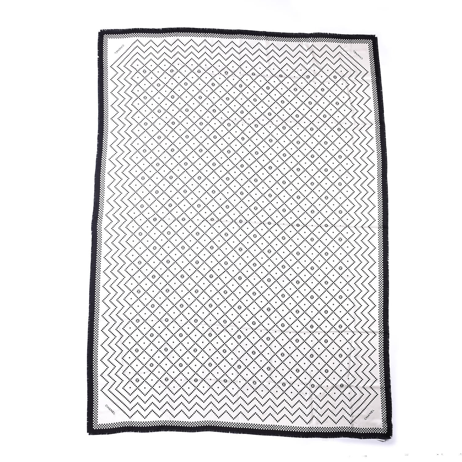 Chanel Silk Scarf White Black 1 of 3