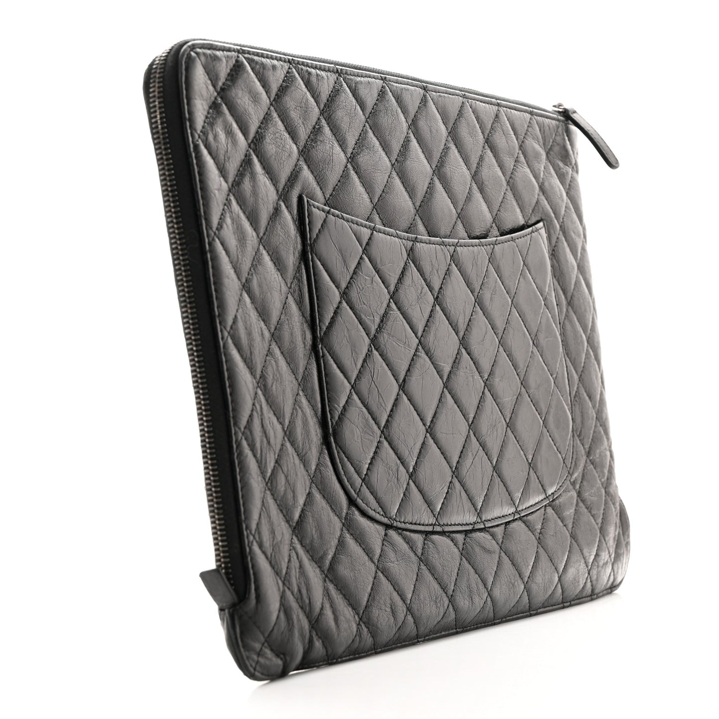 Crackled Lambskin Quilted Medium Cosmetic Case Black