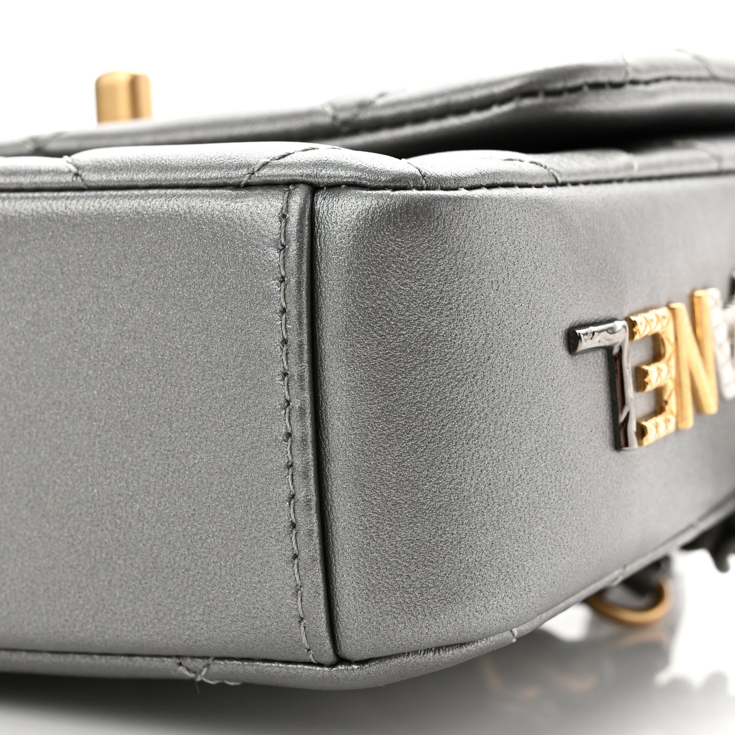 Metallic Lambskin Quilted Mini Side Note Flap Grey
