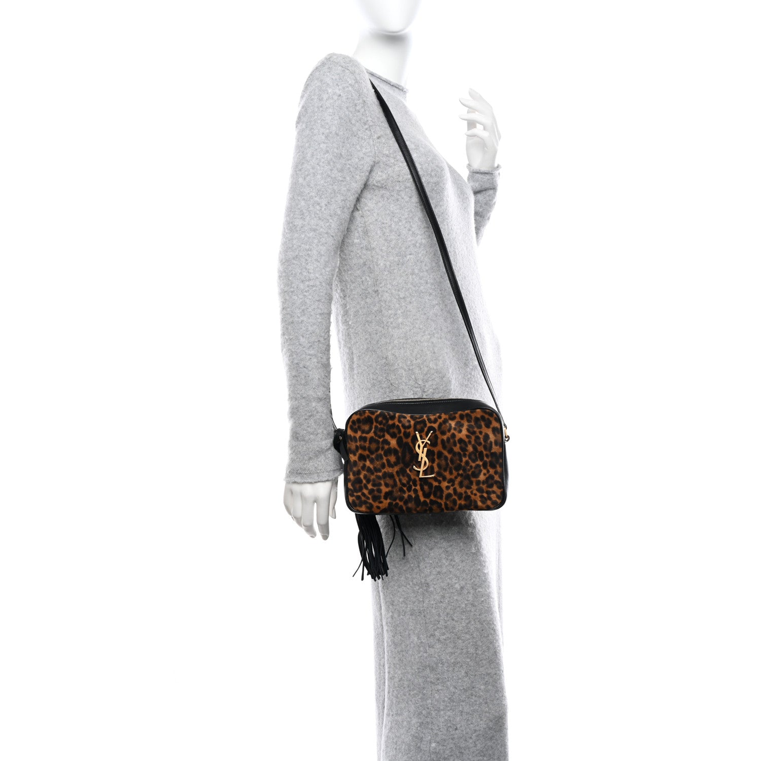 Saint Laurent Calfskin Leopard Print Monogram Lou Camera Bag Black 2 of 10