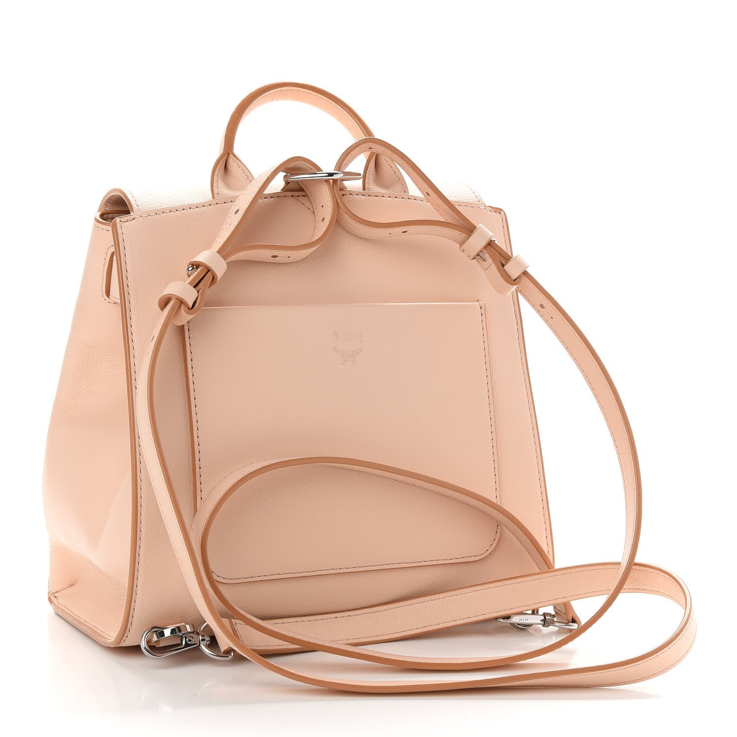 MCM Calfskin Essential Monogram Small Backpack Bisque 3 of 9