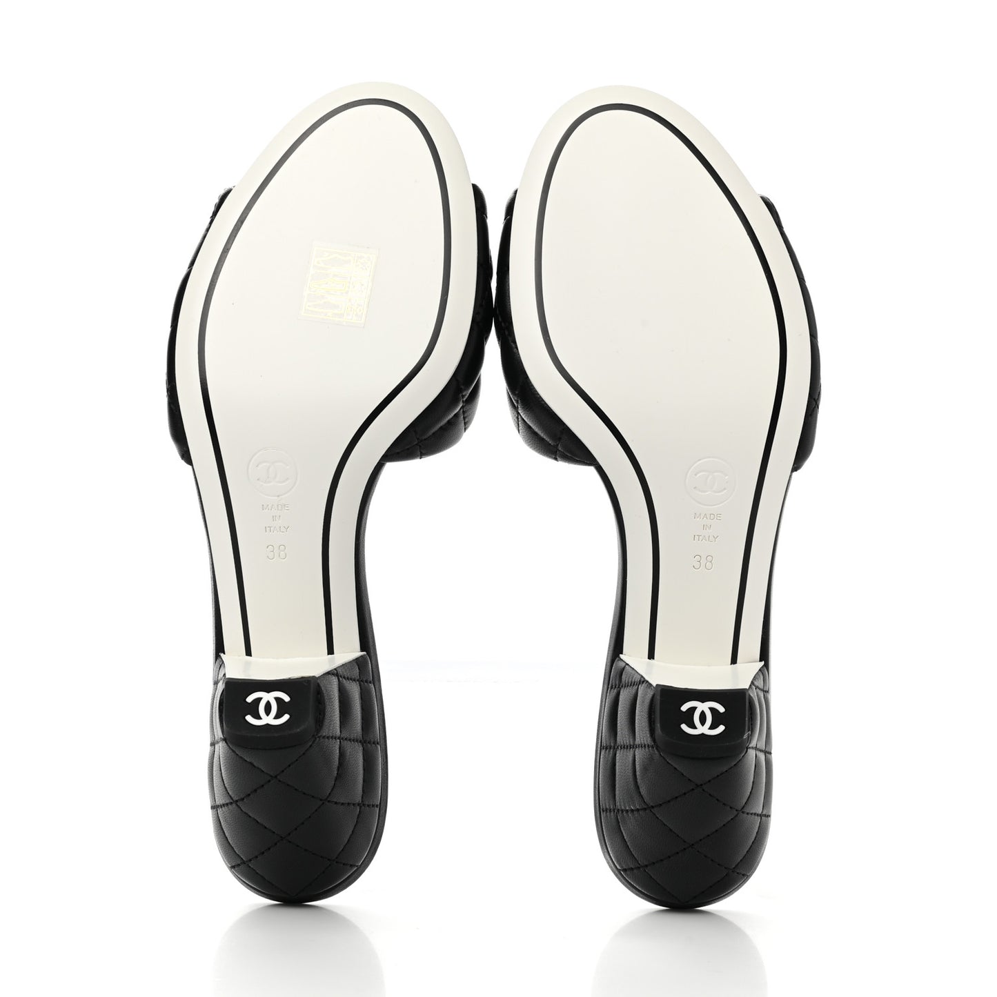 Lambskin Quilted Textured CC Mules 38 Black