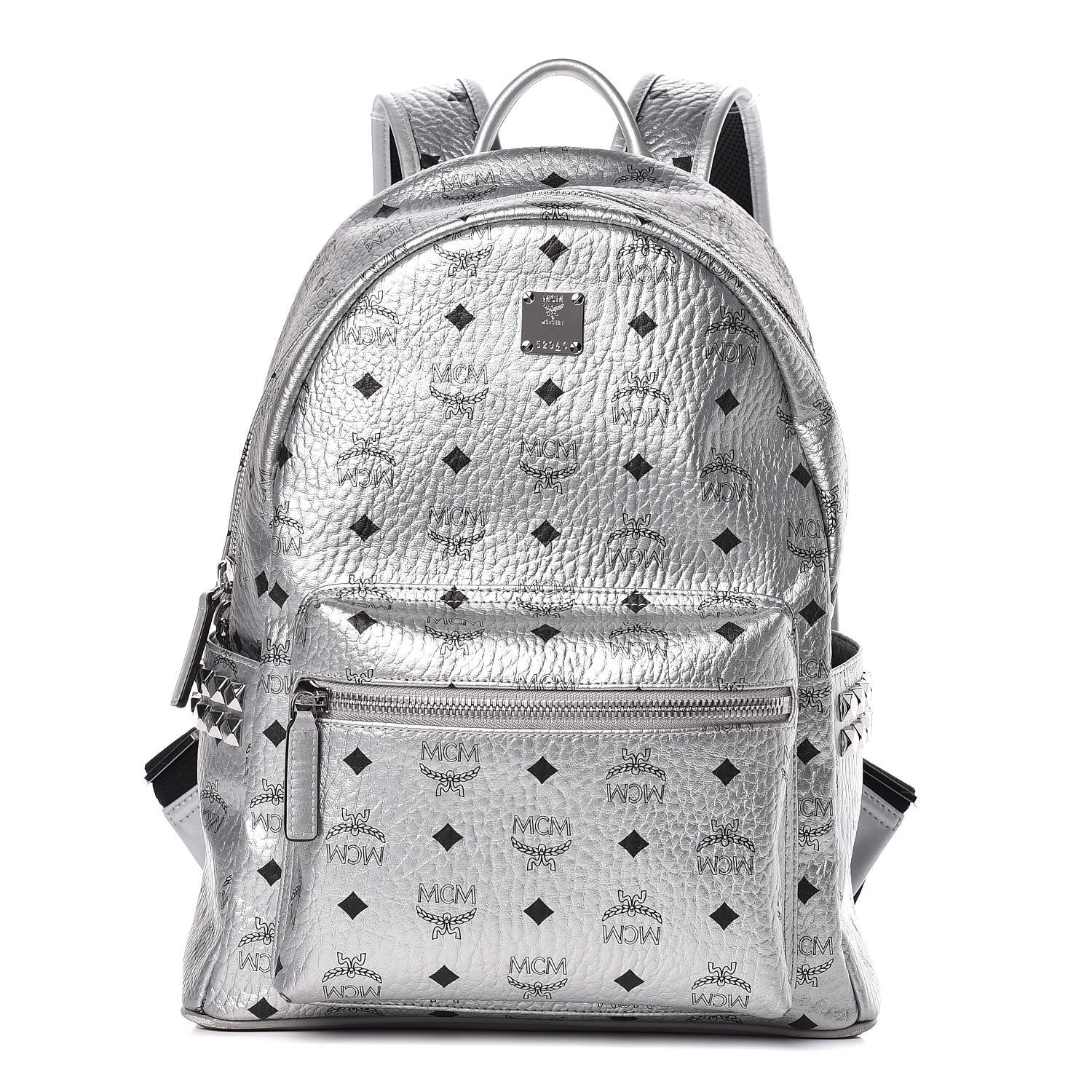 MCM Metallic Visetos Medium Side Stud Stark Backpack Berlin Silver 1 of 14